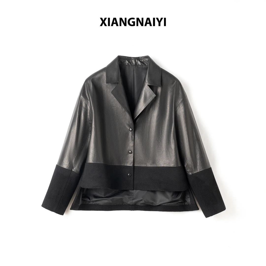 香奈依关芝琳同款皮衣女款爆款2025新款轻奢短款拼接皮衣外套