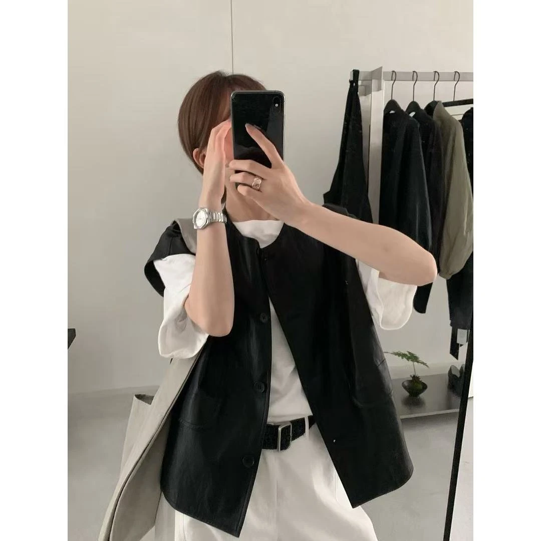 J-82026#YOUR#一不小心就爱上~秋冬叠穿氛围感无袖皮衣马甲(福利)