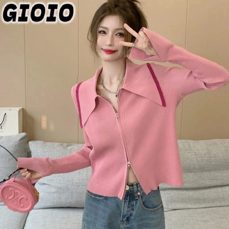 GIOIO妹妹秋季显瘦开衫2025减龄身材微胖针织衫女宽松短款梨形上