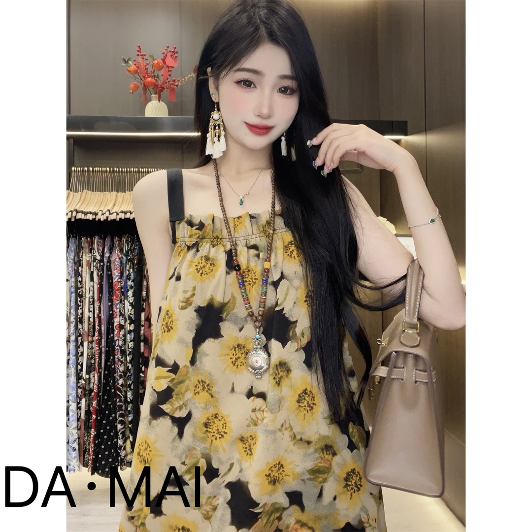 DA.MAI-轻奢宽松长裙印花2025女款春夏缎料无袖气质时尚XCTQ