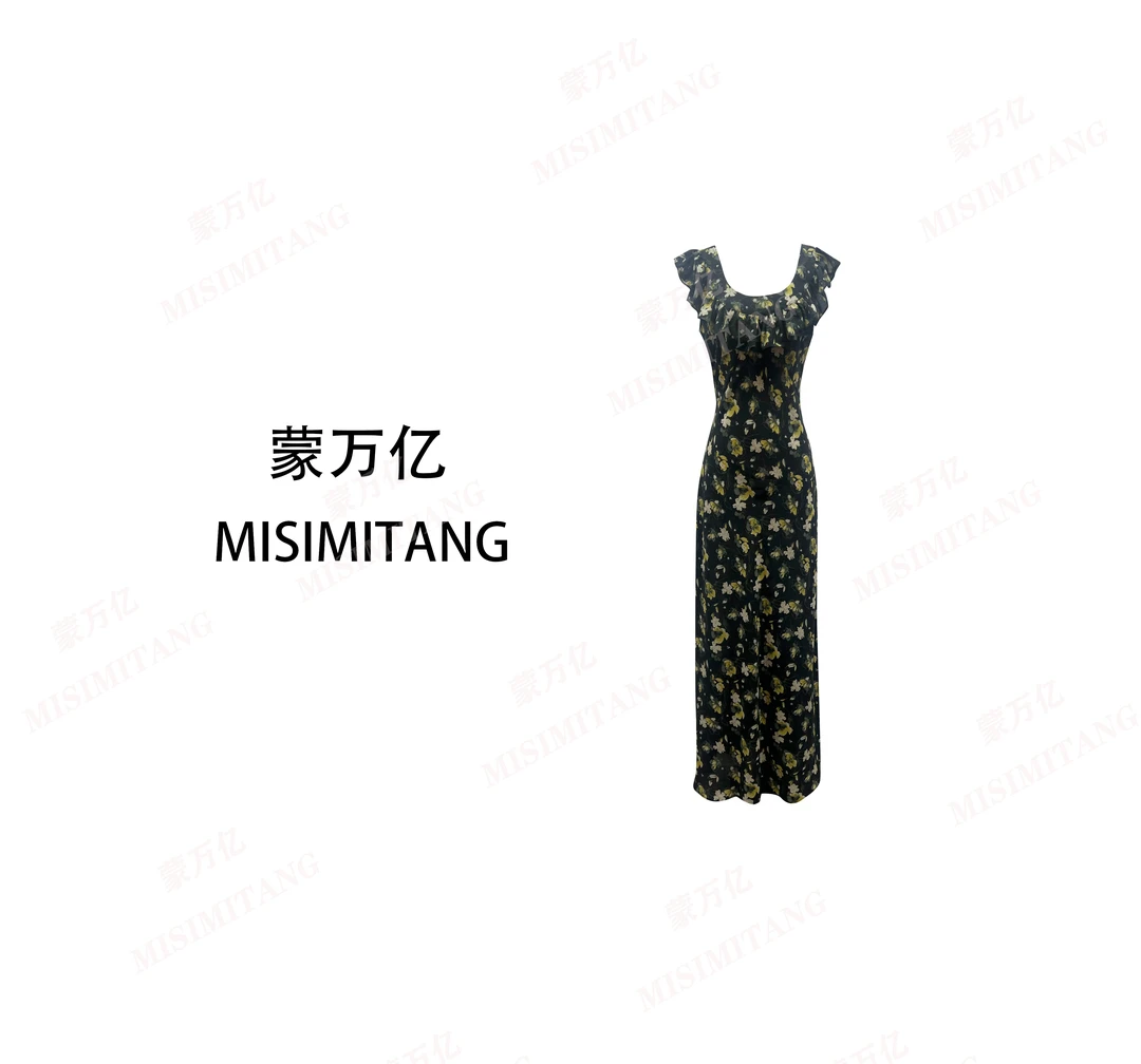 【夏枯聆风】春款时尚气质修身斜裁显瘦女装连衣裙裙子优雅印花