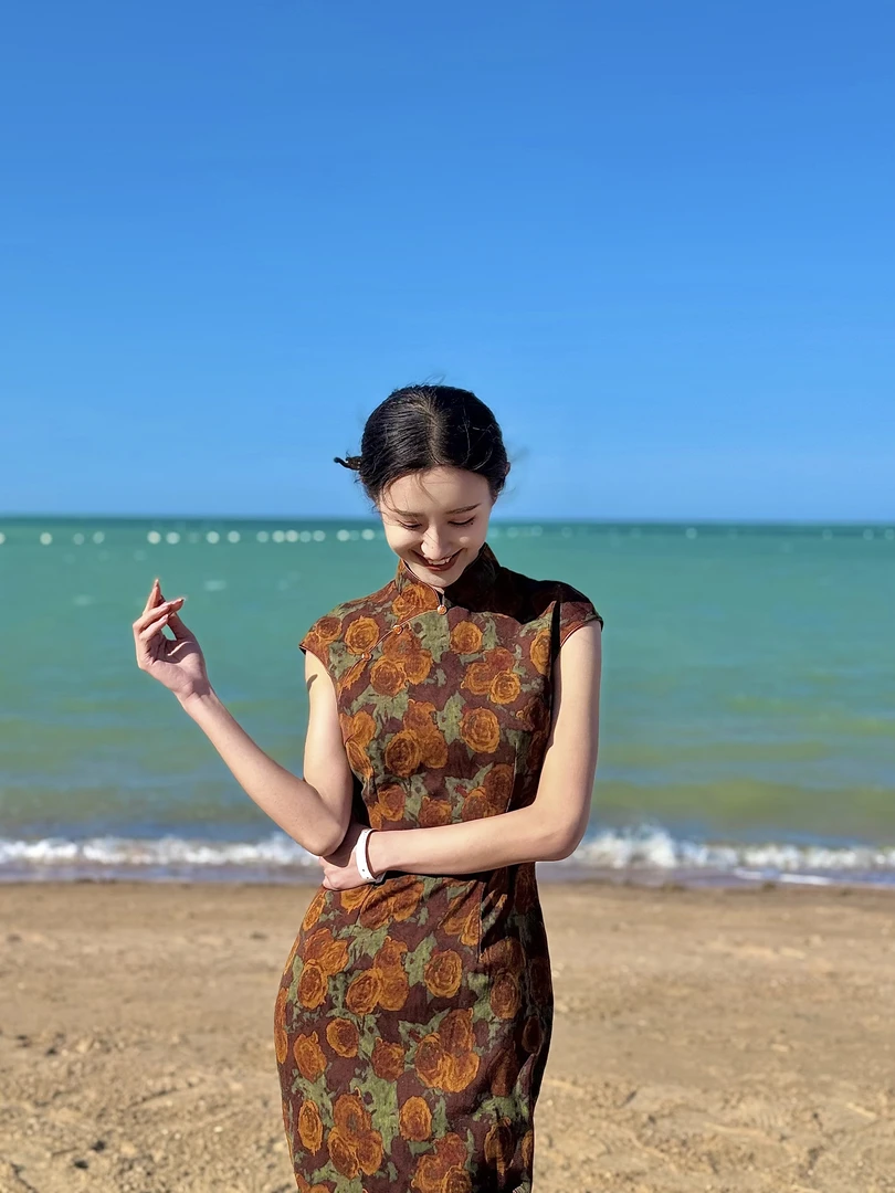 【吟椿曲】2025夏季港风复古气质韵味优雅显瘦日常款旗袍122CM