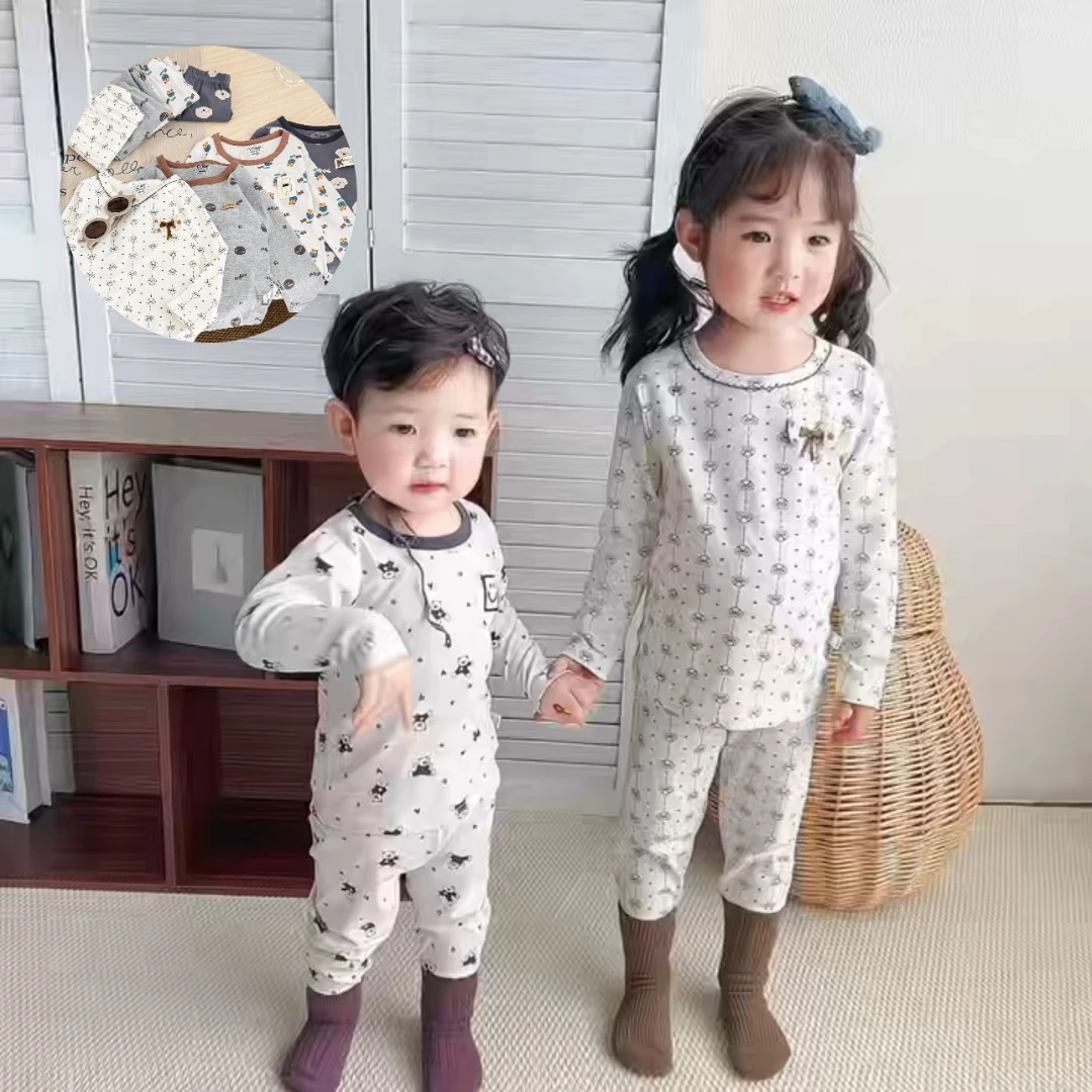 婴幼儿纯绵四季款长袖秋衣秋裤套装春秋冬季打底男童女童宝宝睡衣