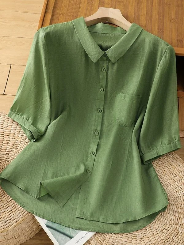 棉麻短袖衬衫女夏季新款高端五分袖亚麻上衣宽松洋气百搭显瘦衬衣