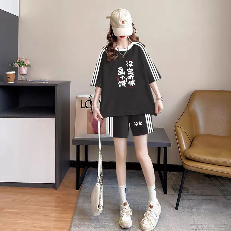 洋气时尚运动套装女2025夏季宽松显瘦韩版学生短袖短裤休闲两件套