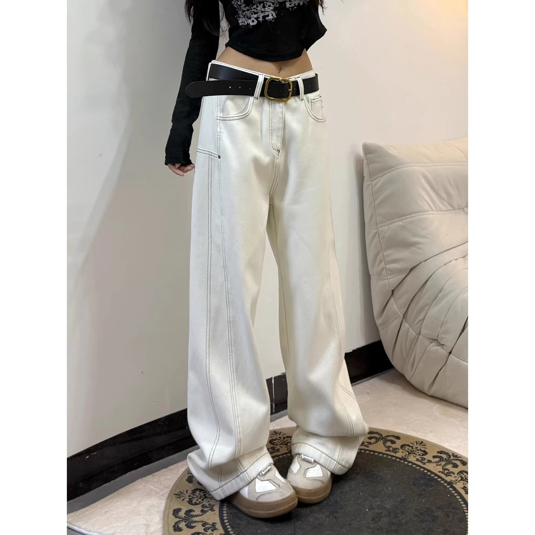 YOYO休闲显瘦牛仔裤女2025早春新款镰刀裤阔腿裤垂感水洗拖地裤