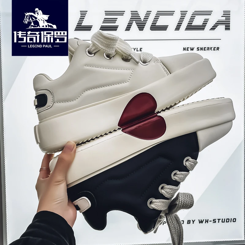 传奇保罗官方正品男鞋春季时尚厚底潮牌小白板鞋高颜值韩版休闲鞋