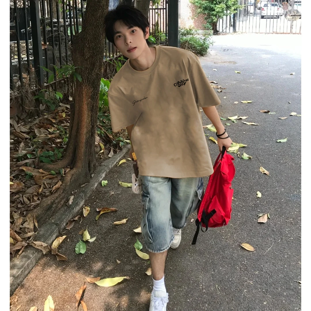 100%纯棉美式简约潮牌字母印花短袖t恤男女夏季休闲百搭情侣上衣