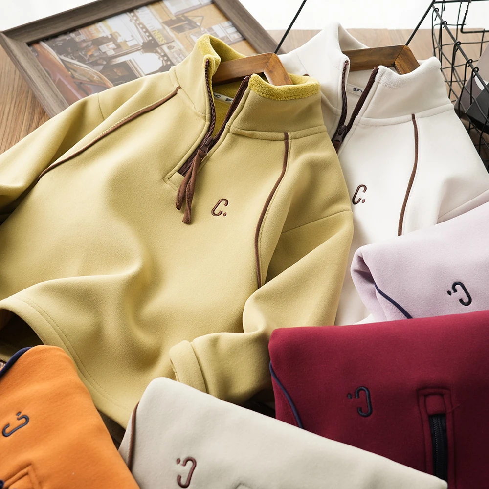 防风T恤儿童秋冬C刺绣拼接开领加绒打底衫中大童男童24D49