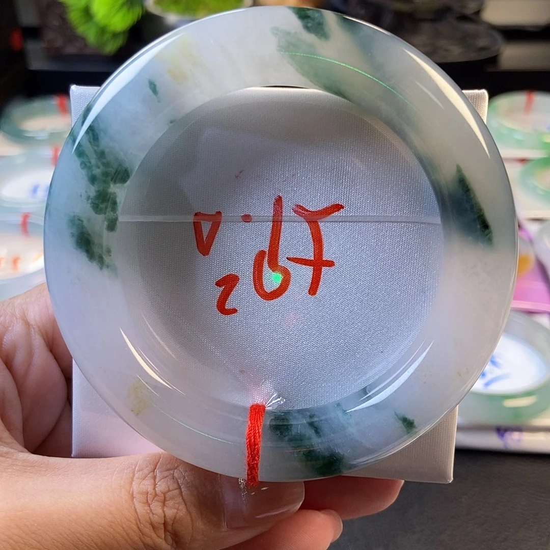 翡翠未镶嵌手镯19冰飘花小胖子