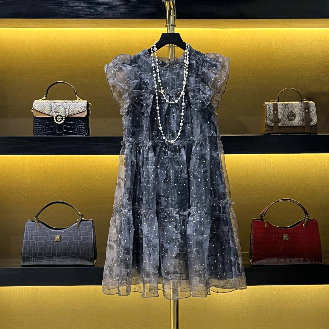 【莎莎】新款优雅百搭时尚国风复古水墨色连衣裙   06020