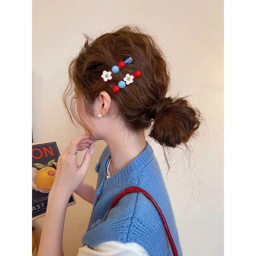 冰糖山楂花朵发夹女边夹甜美前额发卡一字刘海夹子头饰2025新款