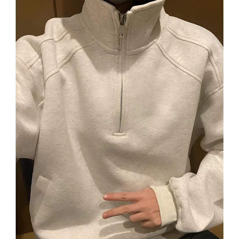 立领男士宽松半拉链卫衣春秋百搭休闲套头上衣加绒秋冬季男生韩版