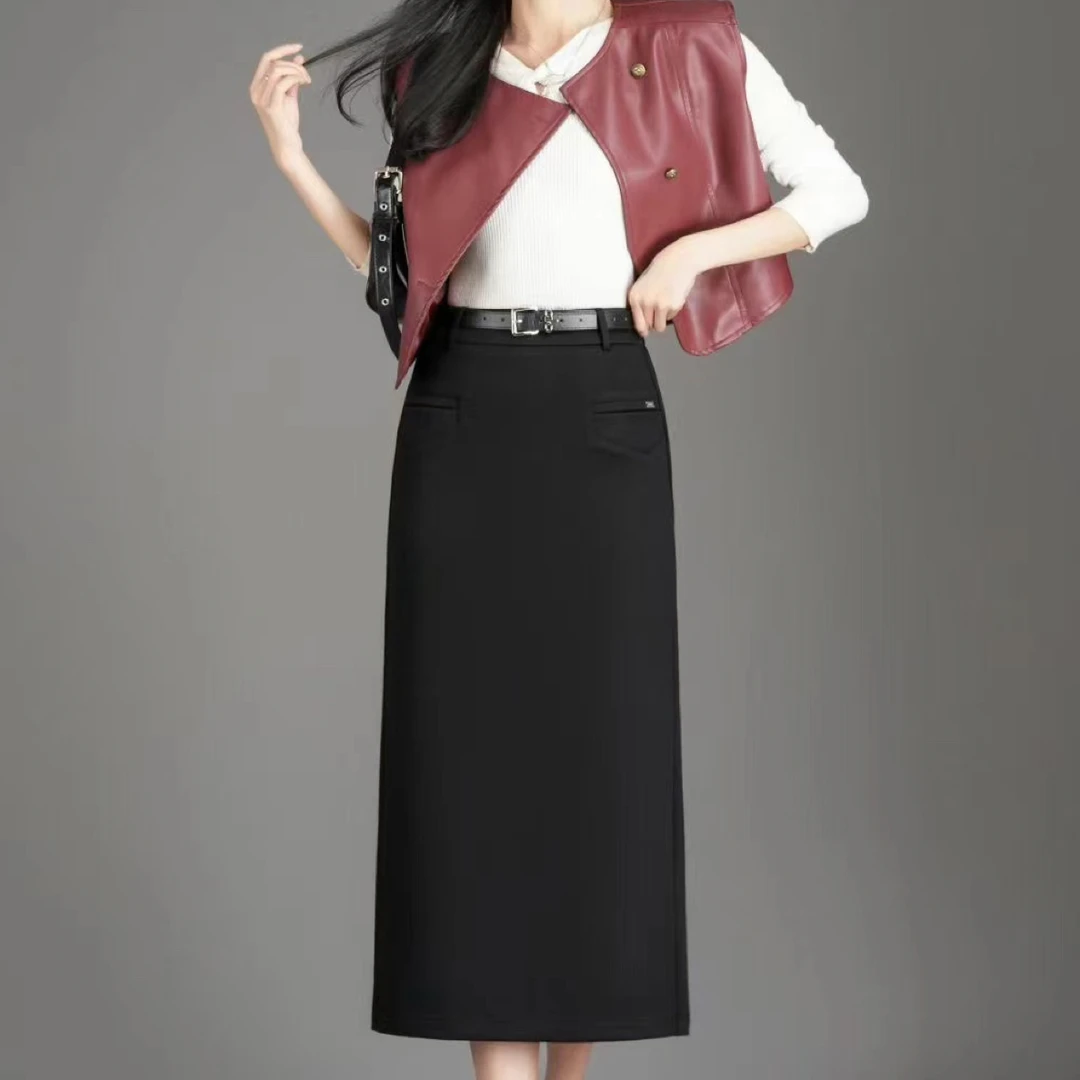 秋季高腰显瘦经典显瘦百搭气质百搭中长款包臀开叉一步半身裙