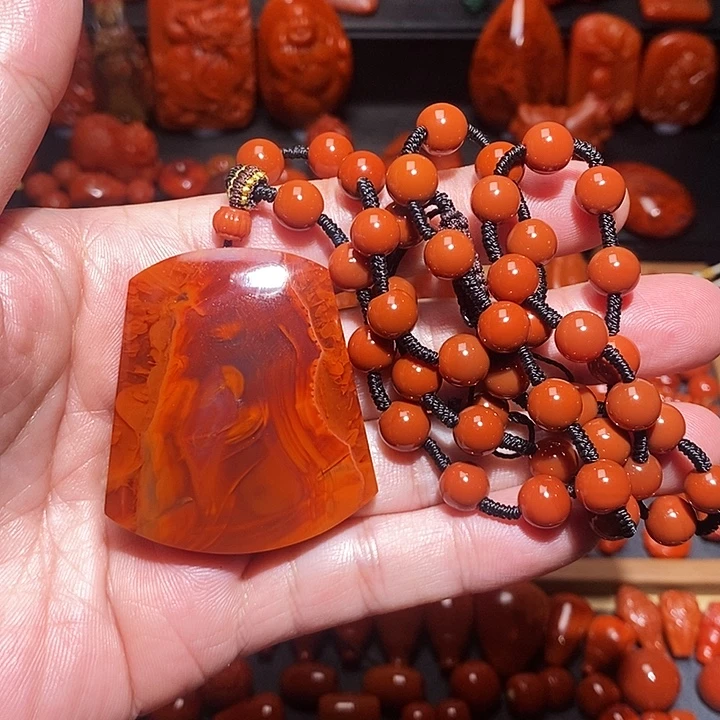 南红玛瑙未镶嵌火焰纹无字牌