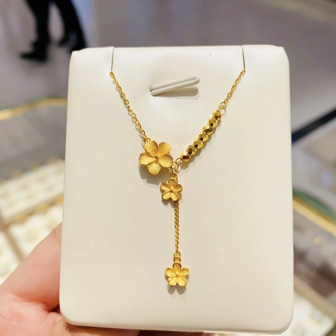 铜合金项链 金色桃花流苏项链女款复古轻奢小众设计高颜值锁小米