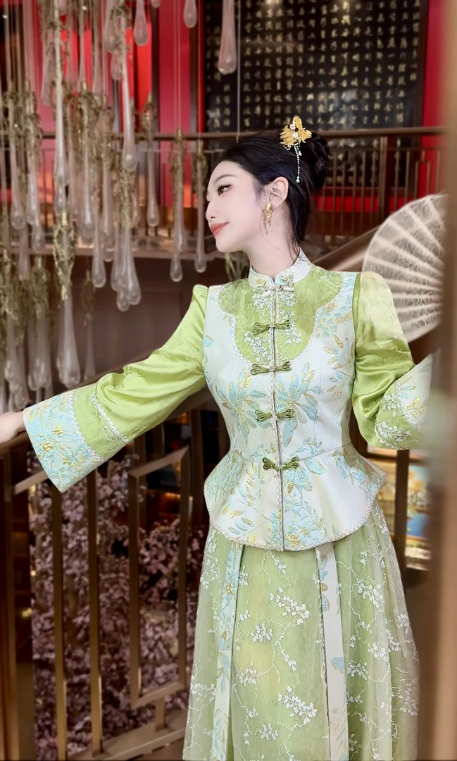 【媛珠 竹叶青青】重工新中式提花三件套衬衣+马甲+马面裙春季显瘦