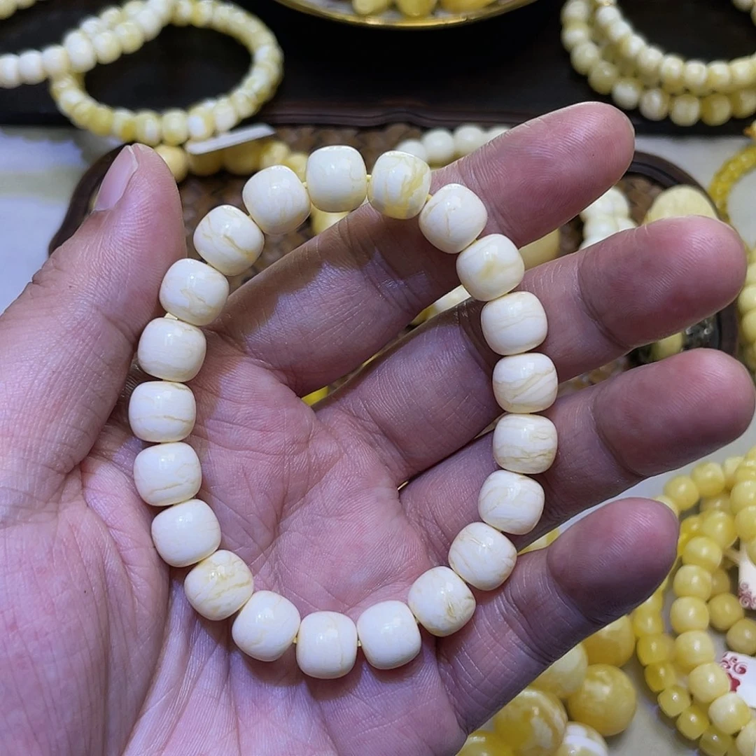 蜜蜡手串未镶嵌10mm同料瓷白虎皮