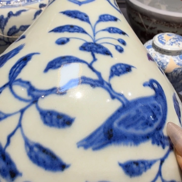 言***道摆件青花花鸟图案玉壶春瓶