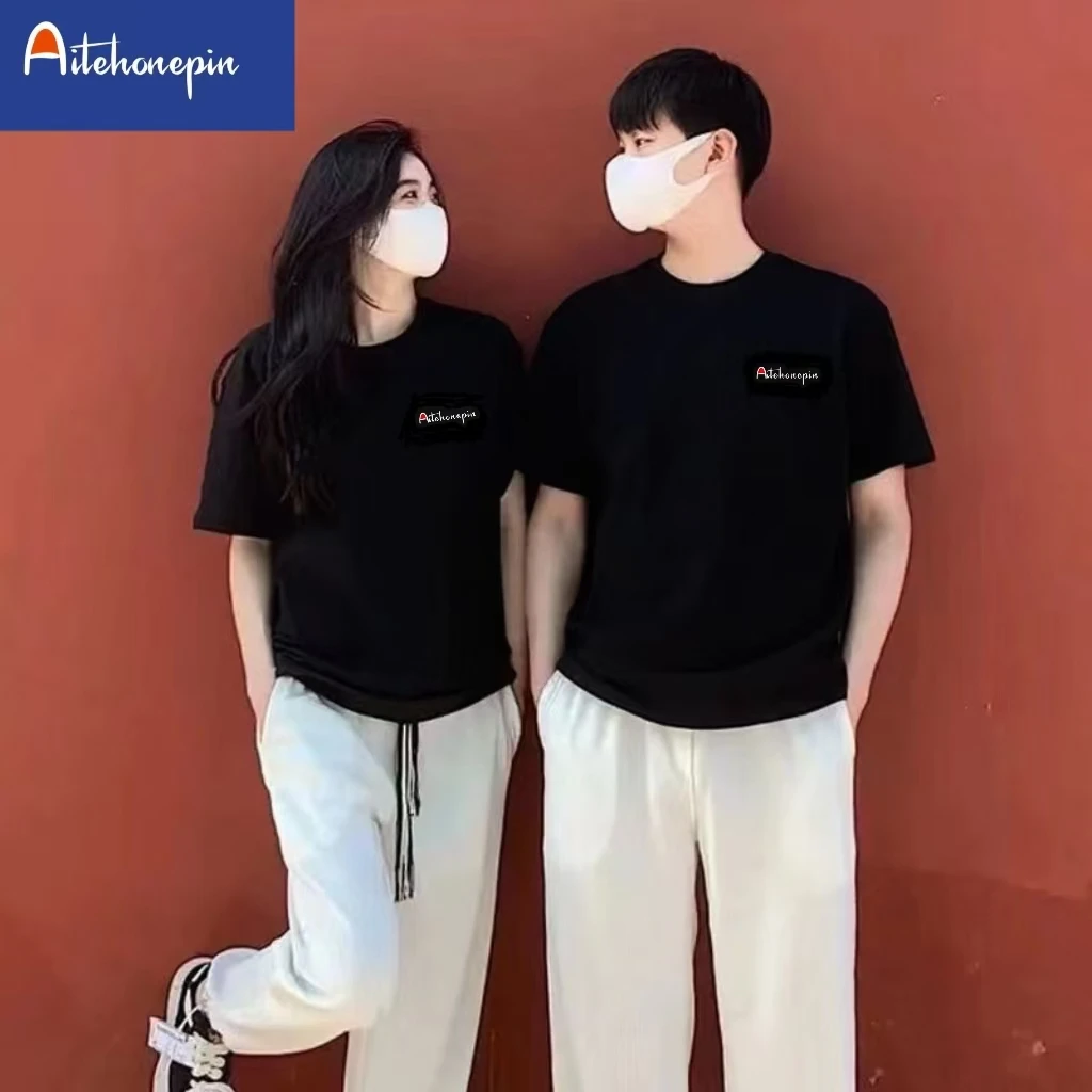 AITEHONEPIN品牌100%纯棉夏季短袖男女同款刺绣标半袖潮流宽松