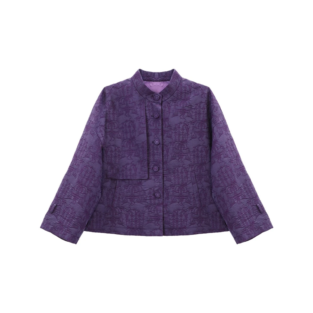 【小水专属】紫色油丝麦穗纹短风衣外套  25081