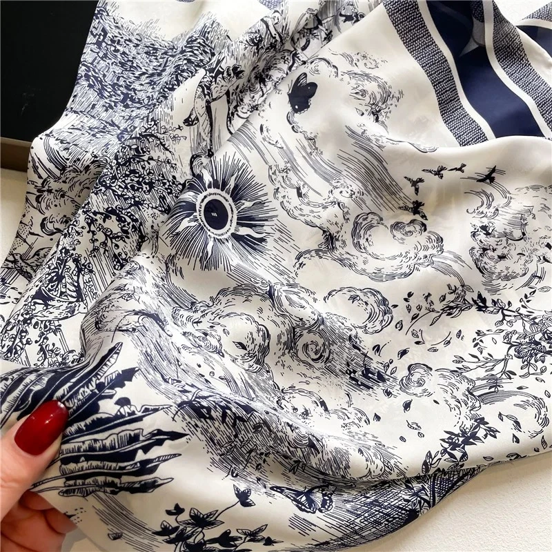 山水画 丽锦缎 70*70 国风气质款丝巾