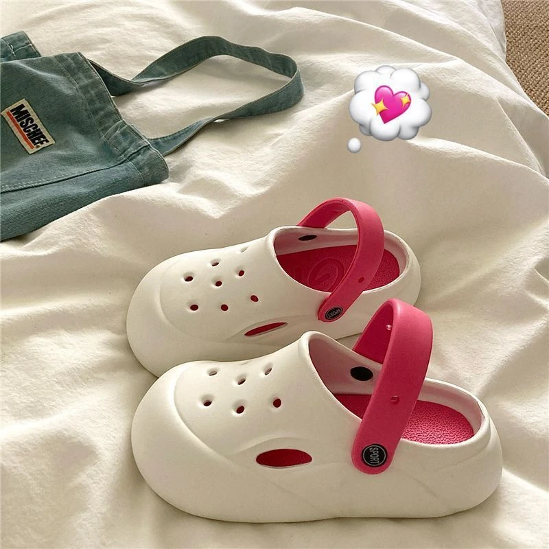 敲显白~洞洞鞋夏季火龙果配色女小众厚底透气防滑不臭脚两穿凉拖