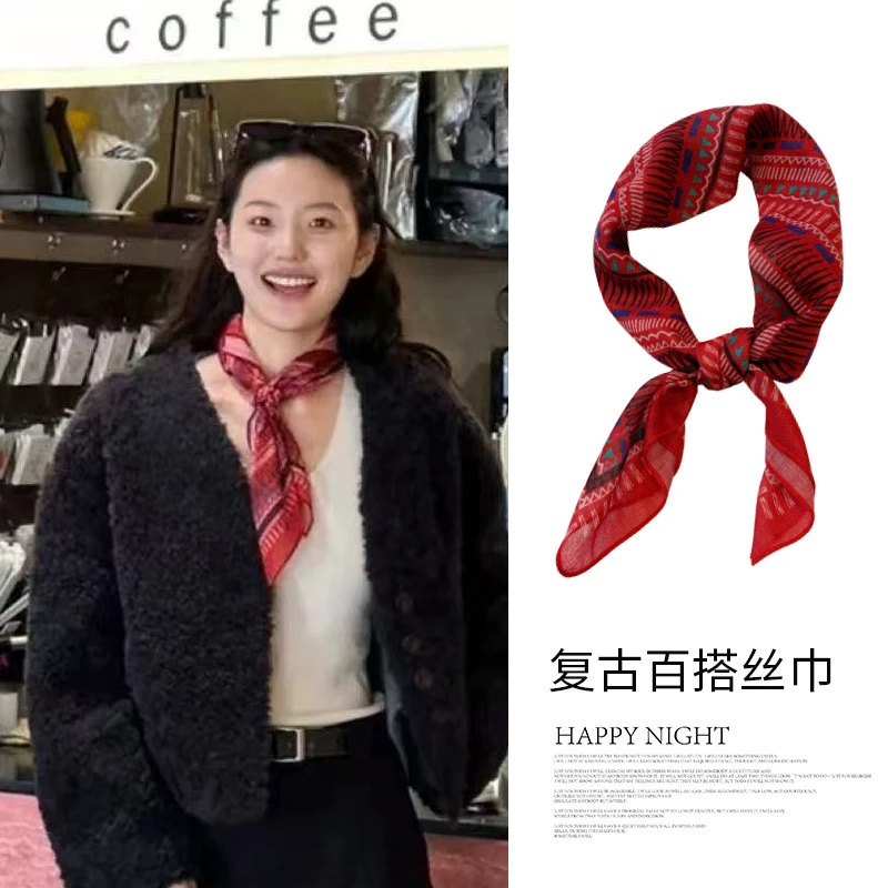 时尚百搭女士复古红色韩版气质网红丝巾2025年春季上市棉麻材质