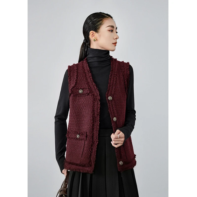 小香风女羊毛粗花呢马甲女2025秋冬季新款气质显瘦时尚背心0626