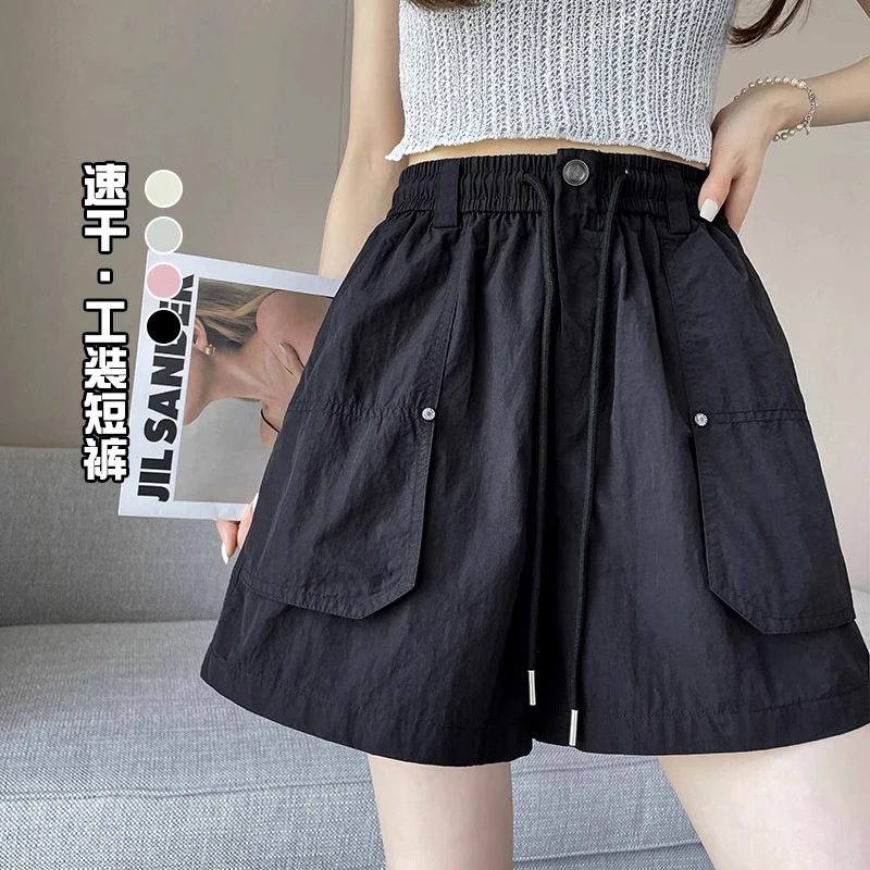 冰丝速干工装短裤女夏季薄款2025新款高腰显瘦a字美式休闲热裤子