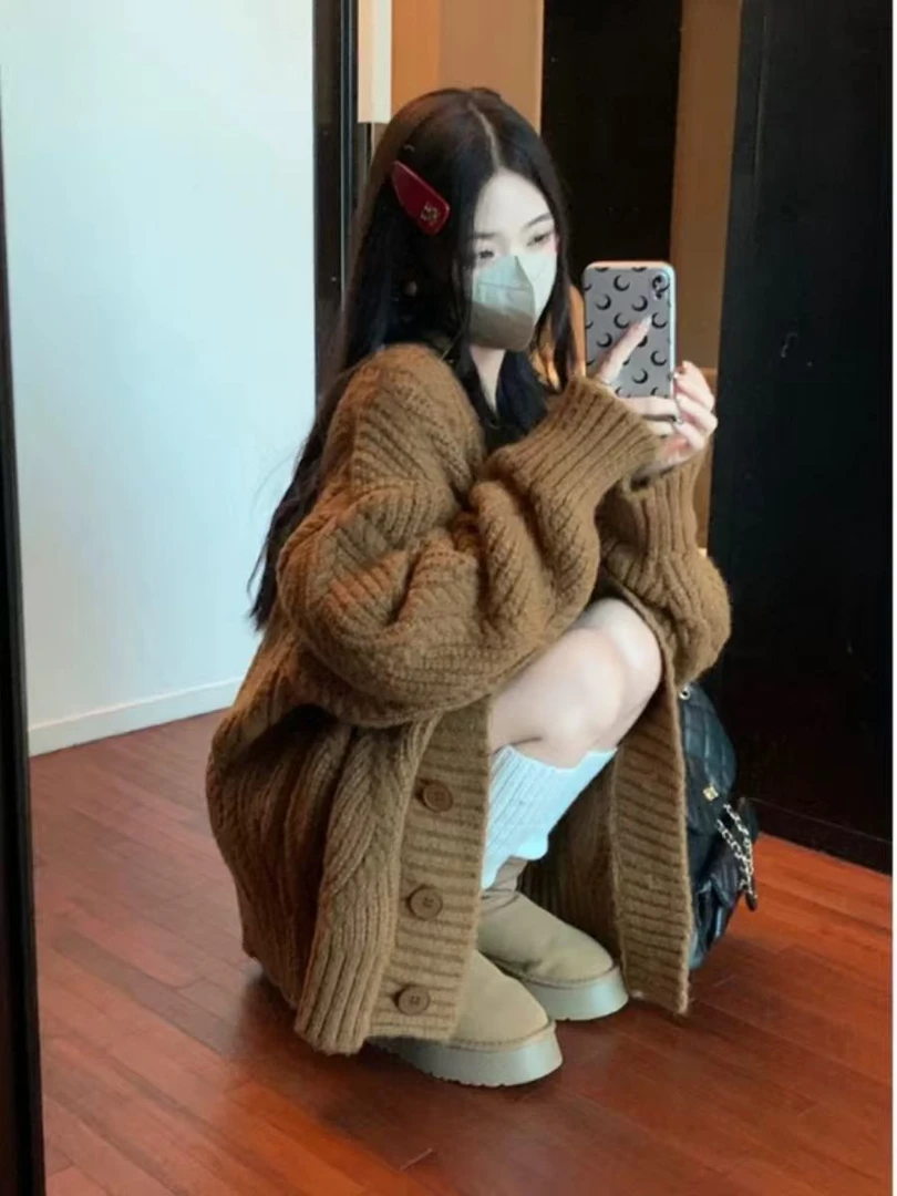 6386秋冬新款韩系简约慵懒风美拉德穿搭通勤时尚简约复古开衫外套