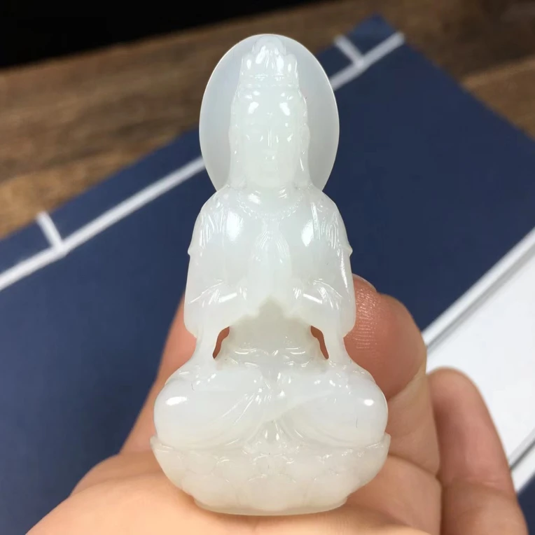 温润白玉观音男女通用精工雕刻挂件