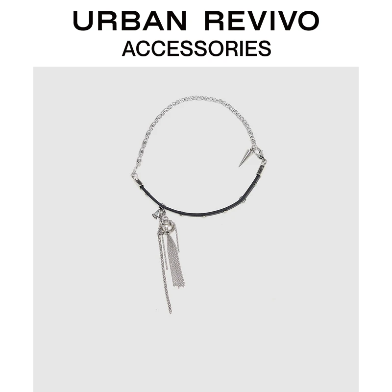 URBAN REVIVO2025春季新款女时尚铆钉流苏项链首饰UAYA50058