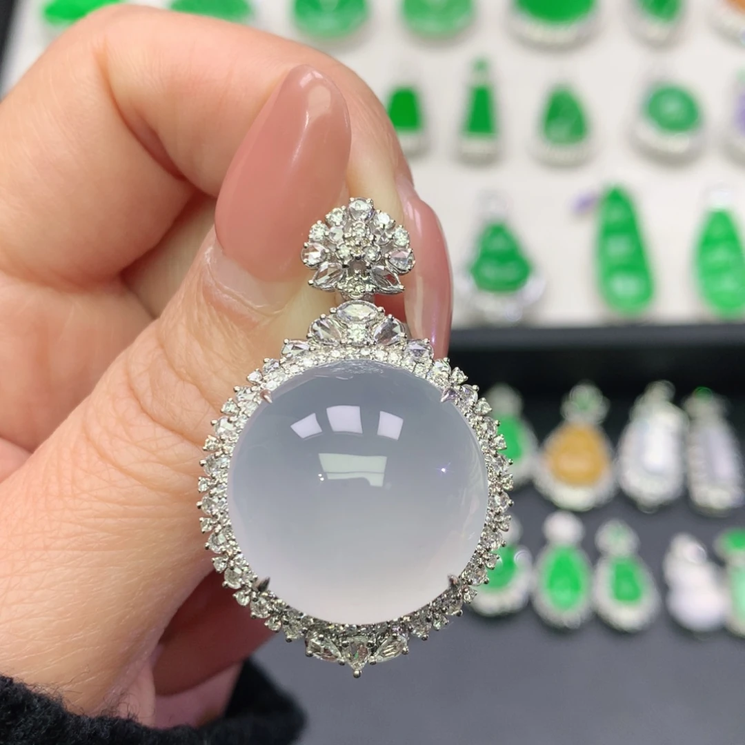 翡翠18K金镶嵌吊坠(不含链)