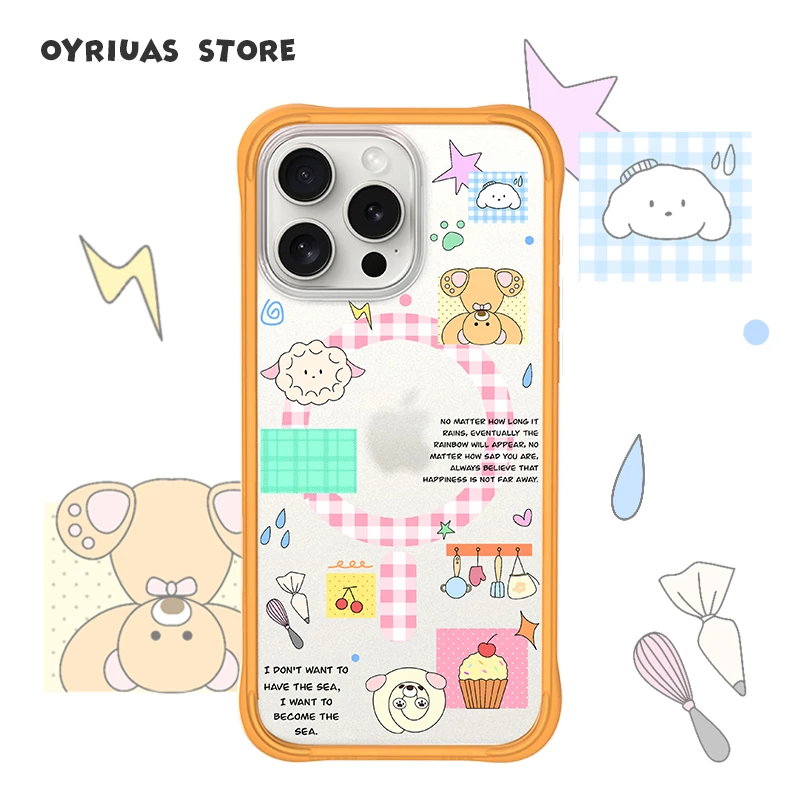 预售Oyriuas iPhone卡通背板 边框套装Magsafe磁吸手机壳