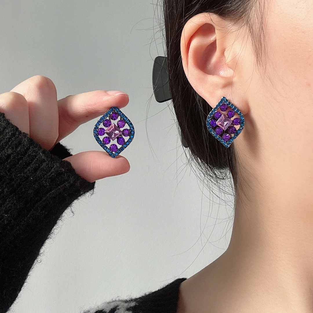 铜合金耳饰 【111】气质菱形耳环时尚小众设计高级感耳钉耳饰女