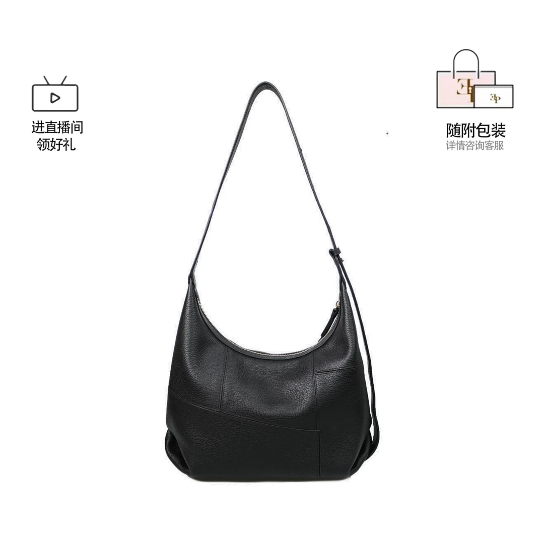 手拎包女士简约单肩纯色斜跨通勤风拉链拉链暗袋斜挎包24C1290