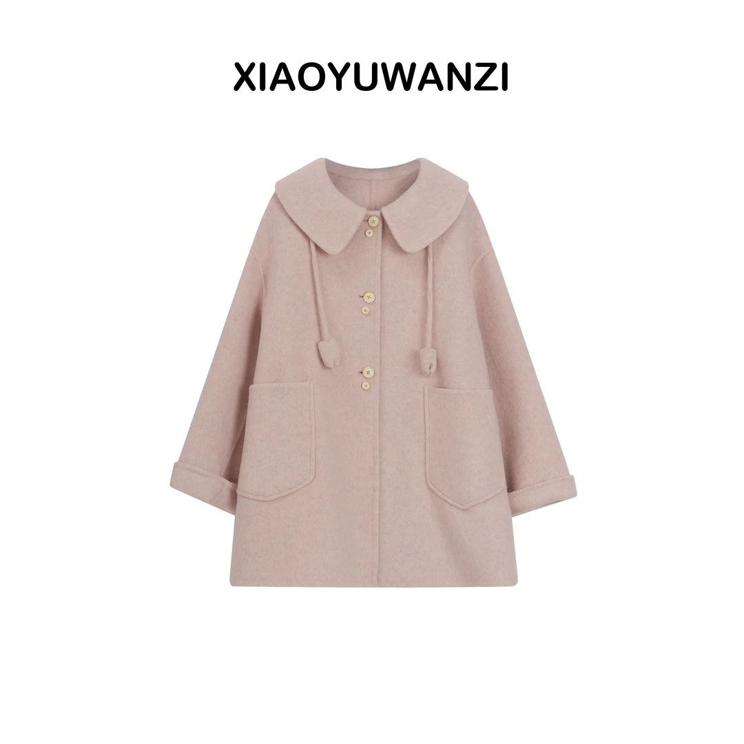 【丸子专属】秋冬新款女装双面羊毛大衣娃娃领可爱女小个子毛呢外套