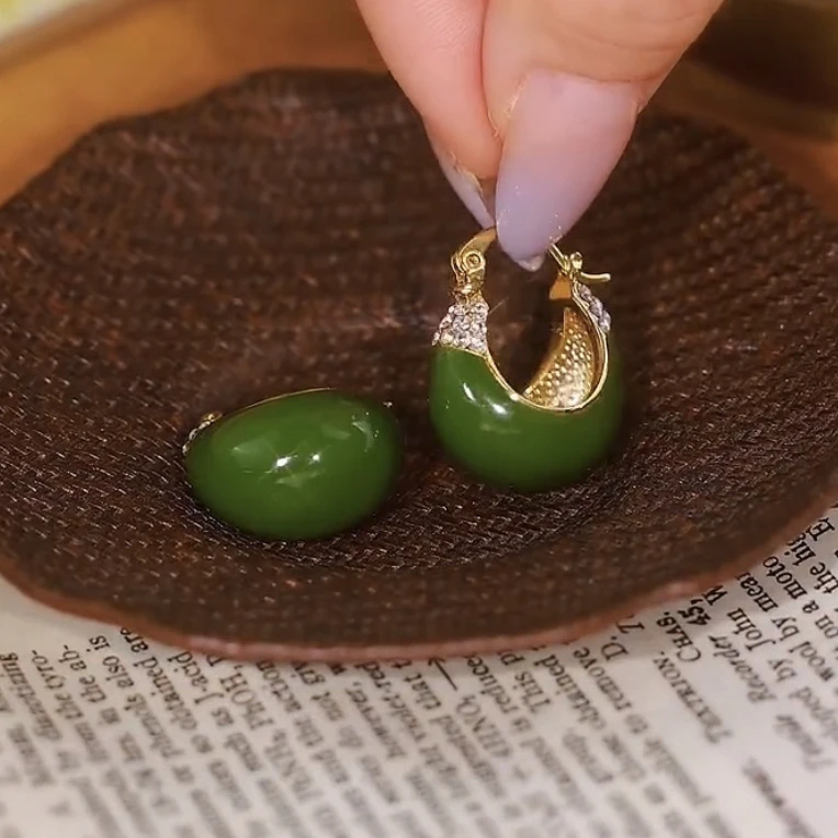 铜合金锆石耳饰 牛油果显白提篮耳环时尚提包耳扣气质女精致耳坠