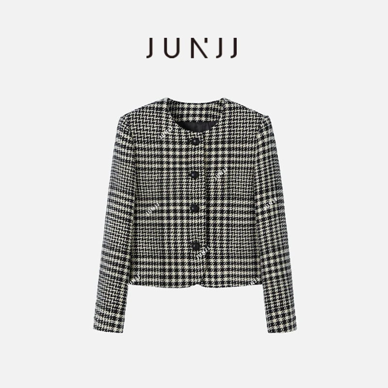 JUNJJ【素描画报】2024春季新款黑色时尚百搭风小香风外套女
