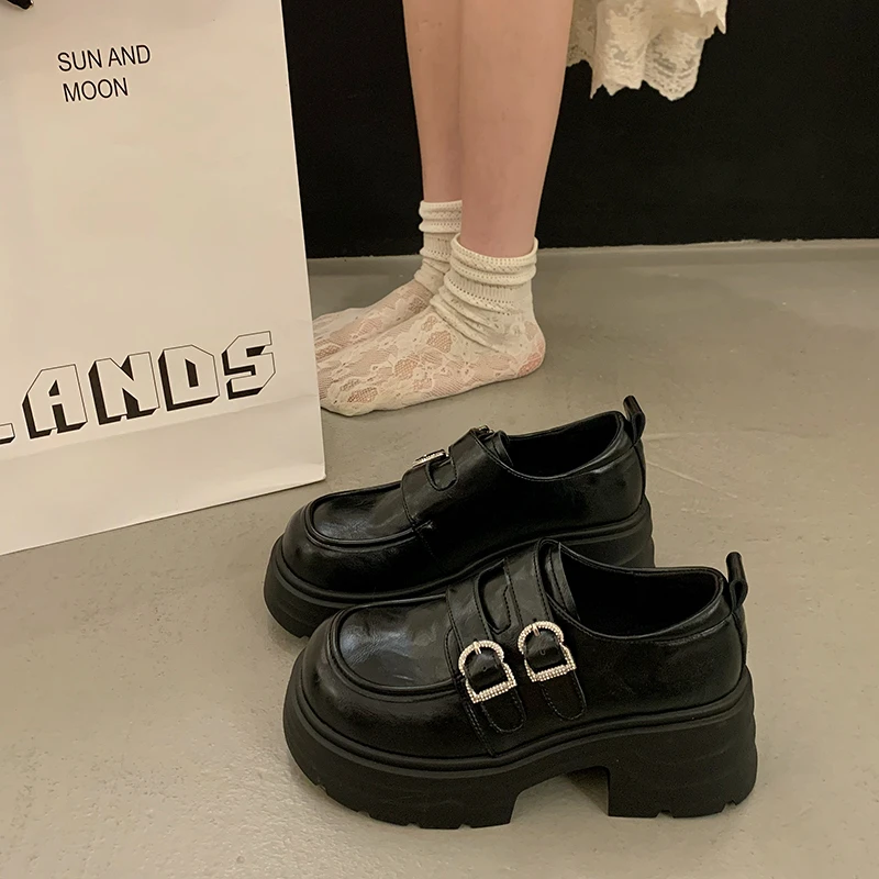 【退货补运费】英伦风松糕底乐福鞋女2025新款一脚蹬复古配裙子单鞋