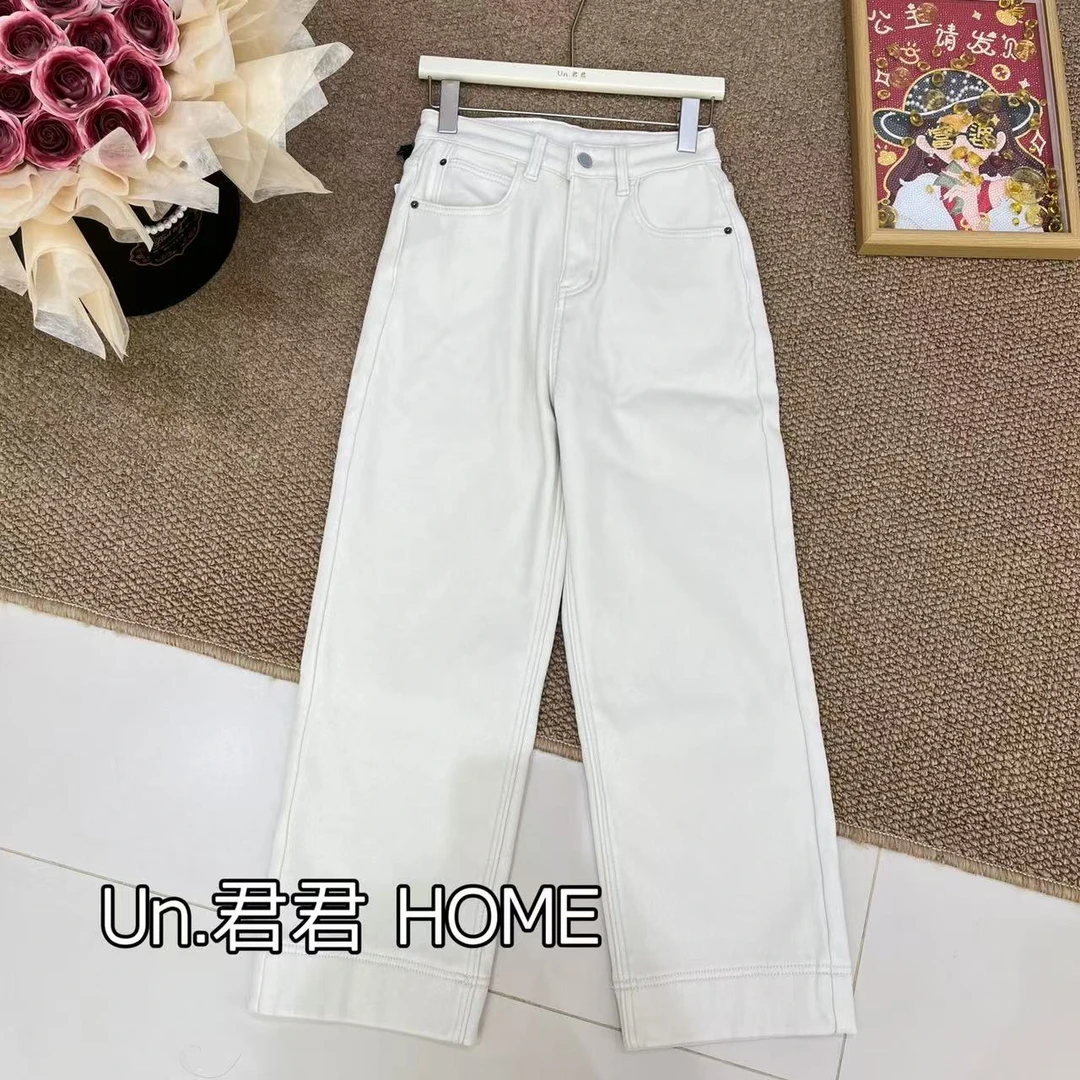 君君家【九分阔腿裤】90376-26加绒高腰显瘦弹力九分窄版牛仔阔腿裤
