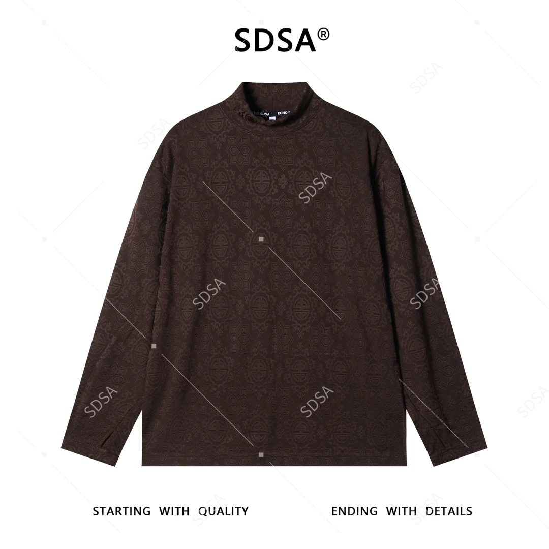 SDSA男士秋冬新款痞帅男装暗纹提花抽象图案半高领长袖T恤百搭