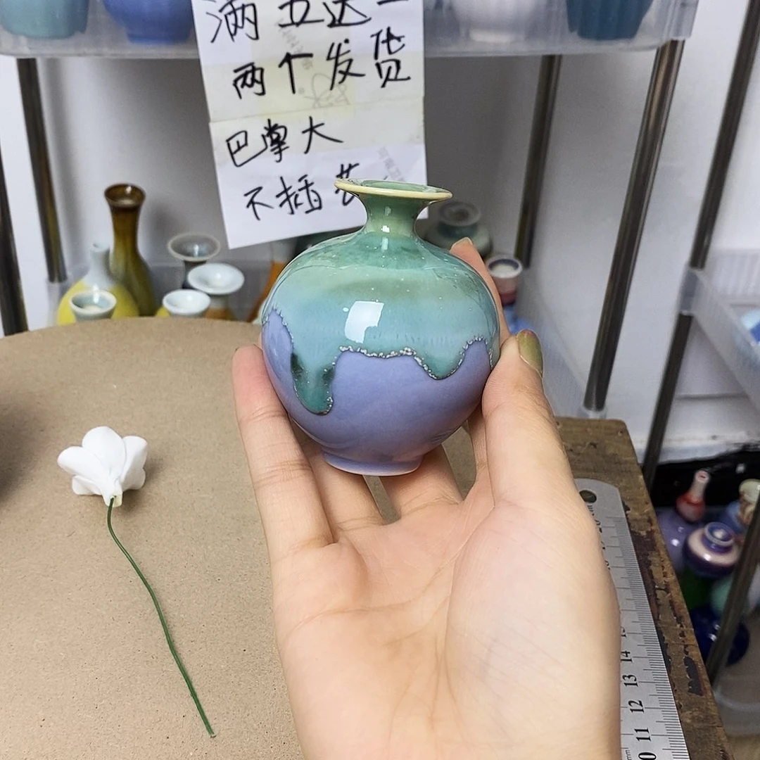 摆件巴掌大不插花景德镇高温陶瓷小花器