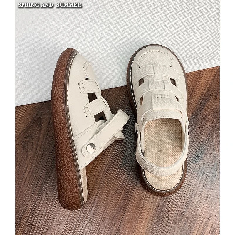 马克西姆一脚蹬胶粘鞋包头罗马凉鞋夏季洞洞休闲厚底女鞋透气镂空