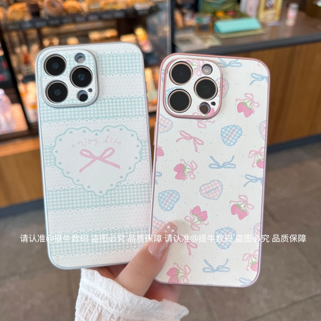 苹果/小米/华为/荣耀/OPPO/VIVO 清新蝴蝶结金属漆小羊皮手机壳