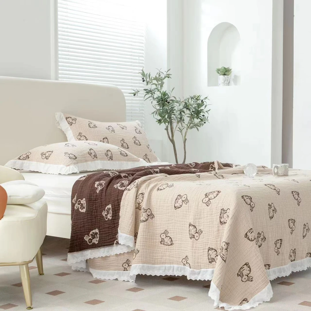 【京かわ会社】花边纱布毯纯棉夏季纱布盖毯 悠米兔