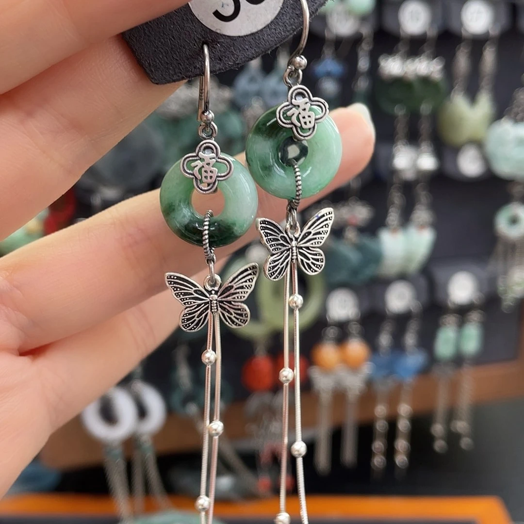 翡翠耳饰银S925镶嵌红*狼627ghnkjj