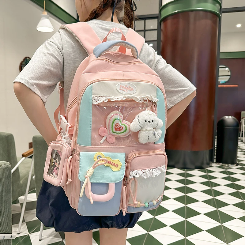 高颜值书包女初中生韩版轻便减负大容量背包高中生小学生双肩包