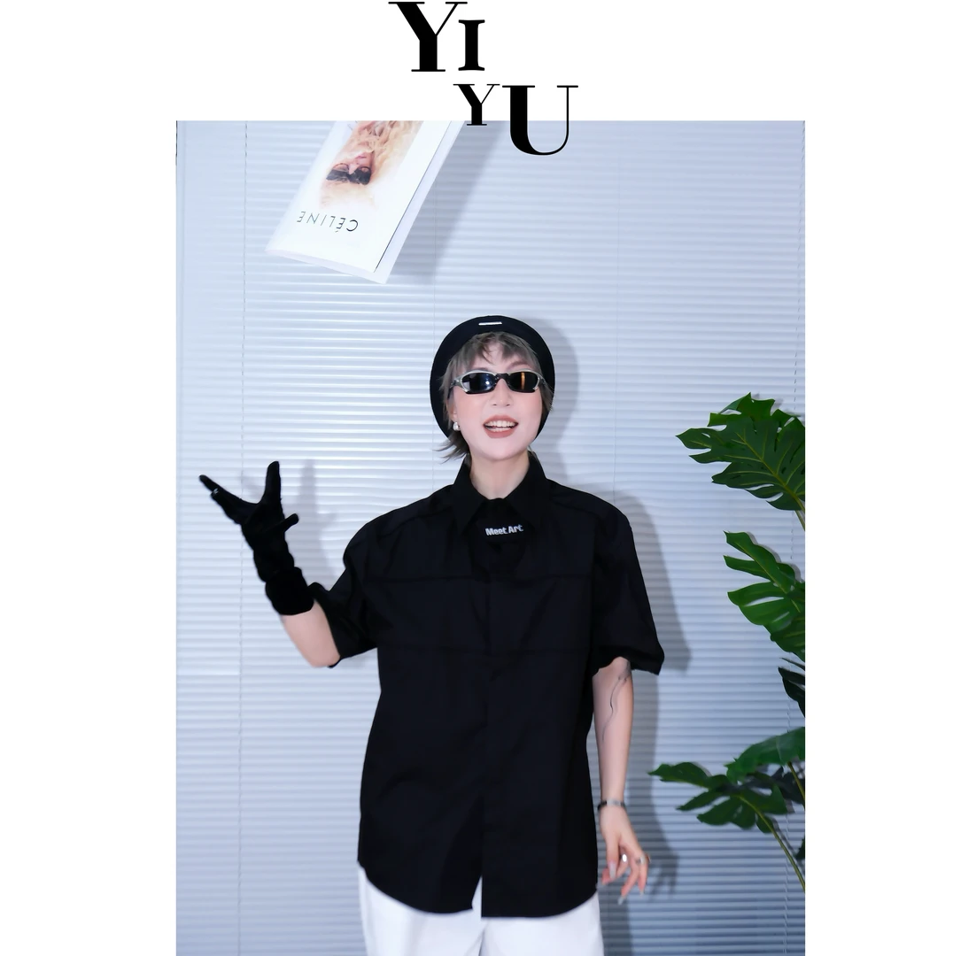 艺遇—新款街头机能风小众设计感拼接上衣痞帅个性日系刺绣男衬衣